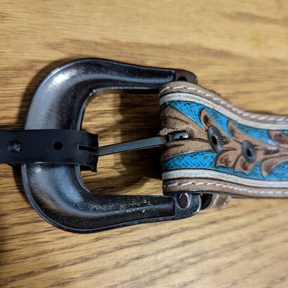 Myra Bag Cobalt Sea Hand-Tooled Leather Belt 4061 - Picture 5 of 5